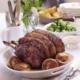 traditional Christmas dinner of roast prime rib of beef and mini Yorkshire puddings